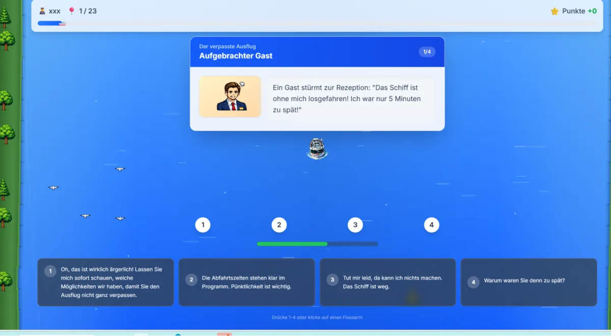 Gamification-Szenario: Interaktive Entscheidungskarten im Online-Training